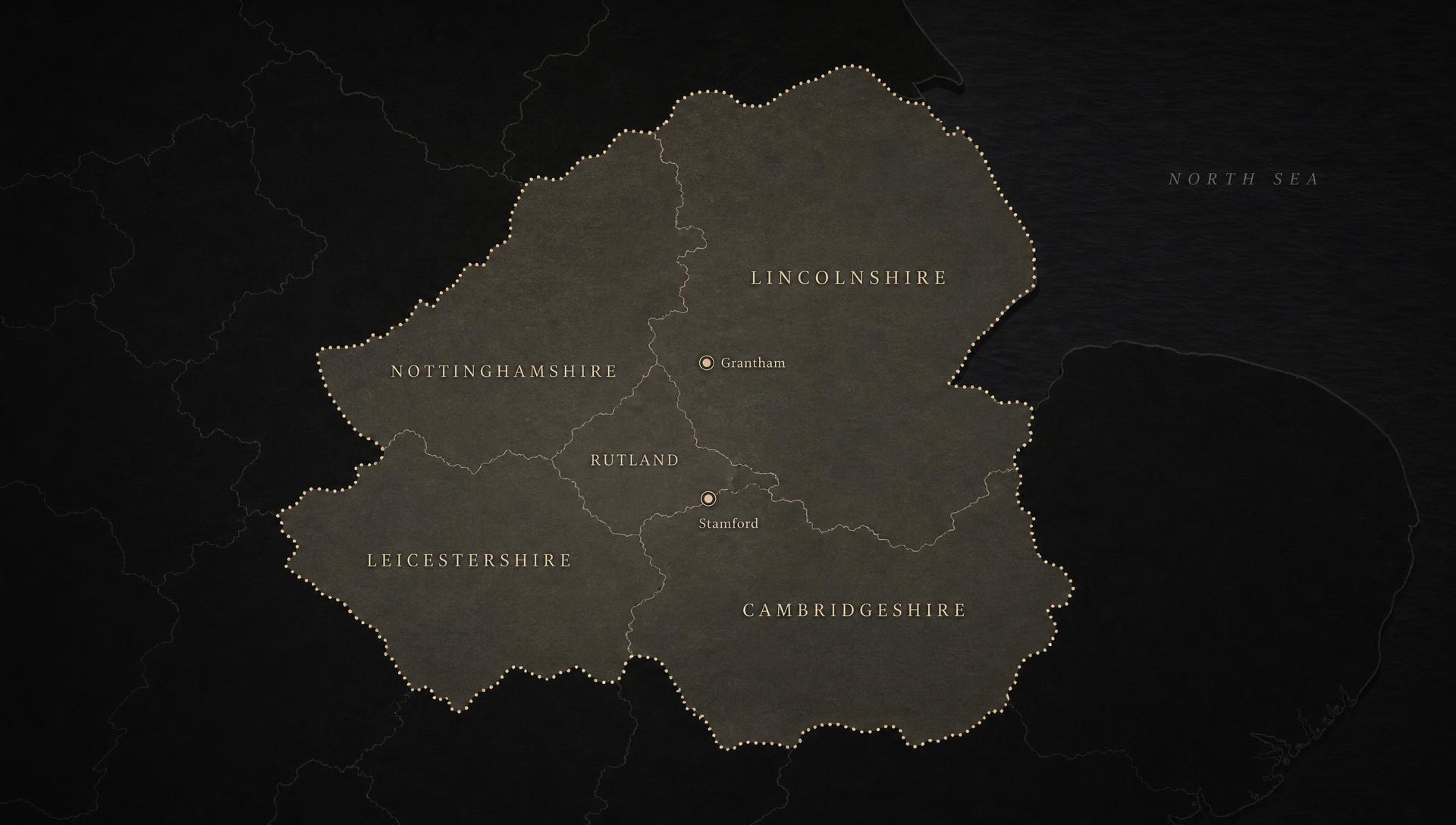 Map of the areas Manor Masonry covers across Rutland, Lincolnshire and the surrounding counties